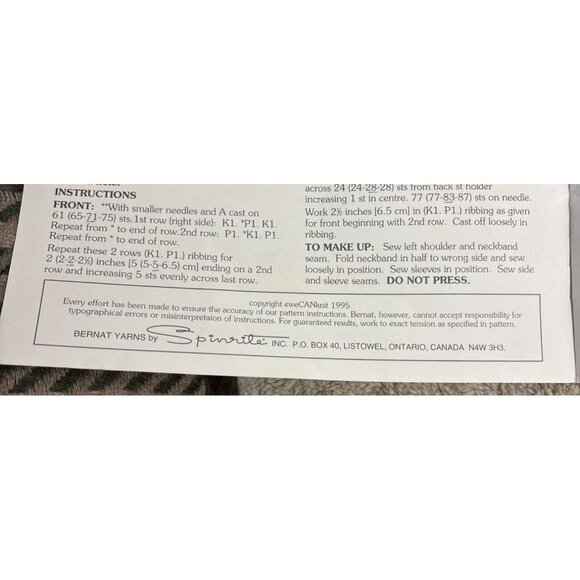 Bernat Tractor Sweater Pattern Ewe CAN Knit Booklet 1801 Family Sizing 1995 - Picture 4 of 4